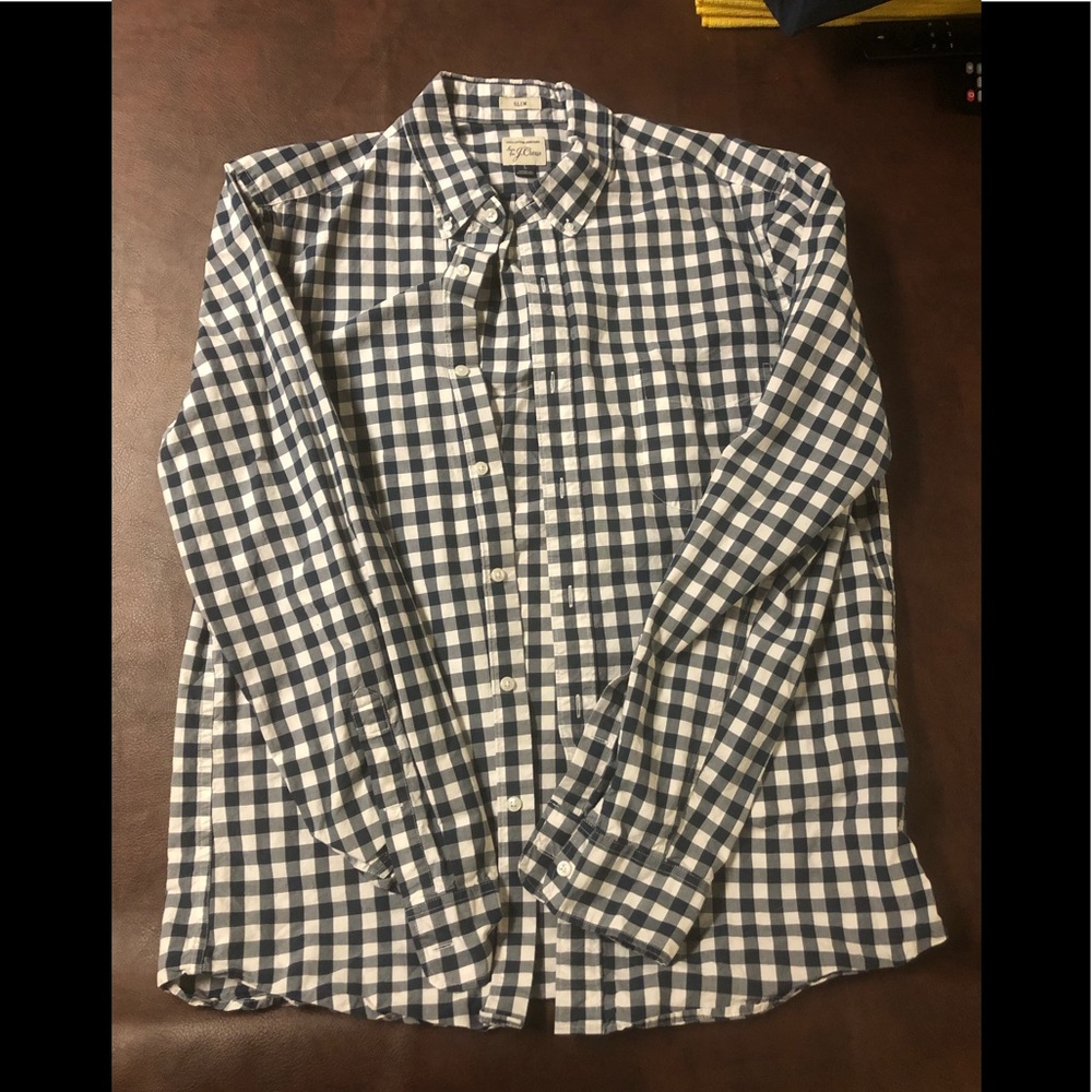 J crew gingham button up, large, slim